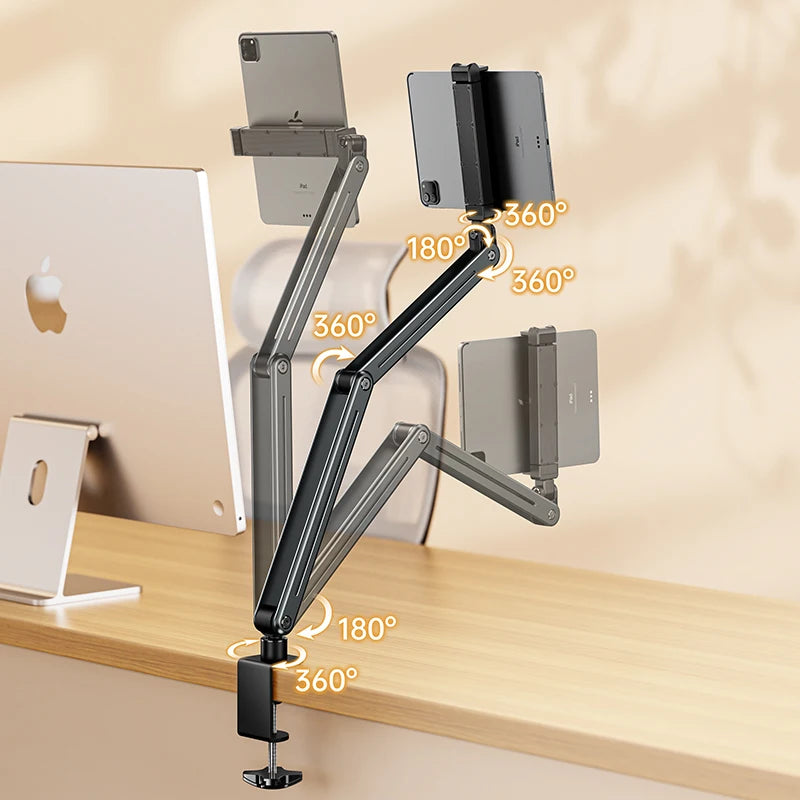Foldable Tablet/Phone Holder – Adjustable Aluminum Alloy Stand with 360° Rotation, Bed & Desk Mount for 4–12.9 Inch Devices (iPad, iPhone, Tablets, Smartphones)