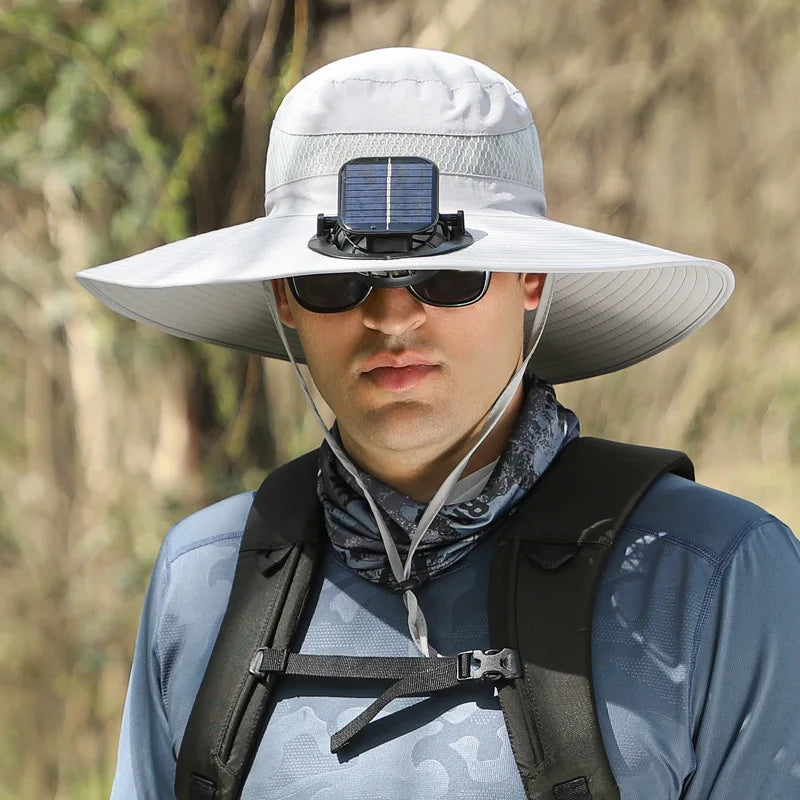 Solar-powered Rechargeable Large Wind Fan Fisherman Hat - Hiccupzz