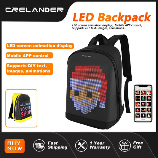 CRELANDER LED Backpack Waterproof Smart Bluetooth APP Control DIY Display Laptop School Bags For Men Women Mochila - Hiccupzz