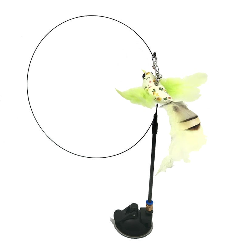 Simulation Bird Interactive Funny Cat Stick Toy Furry Feather Bird With Bell Sucker Cat Stick Toy Kitten Playing Toy - Hiccupzz