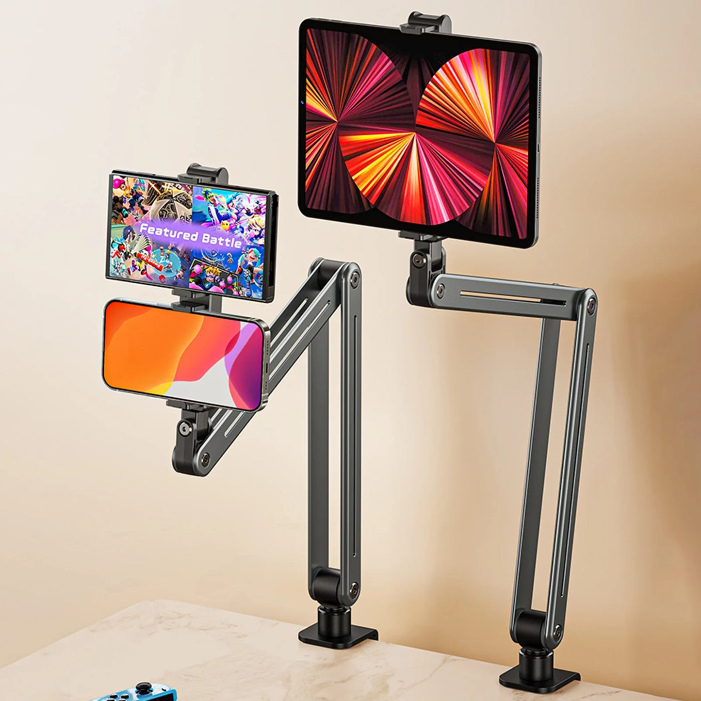 Foldable Tablet/Phone Holder – Adjustable Aluminum Alloy Stand with 360° Rotation, Bed & Desk Mount for 4–12.9 Inch Devices (iPad, iPhone, Tablets, Smartphones)