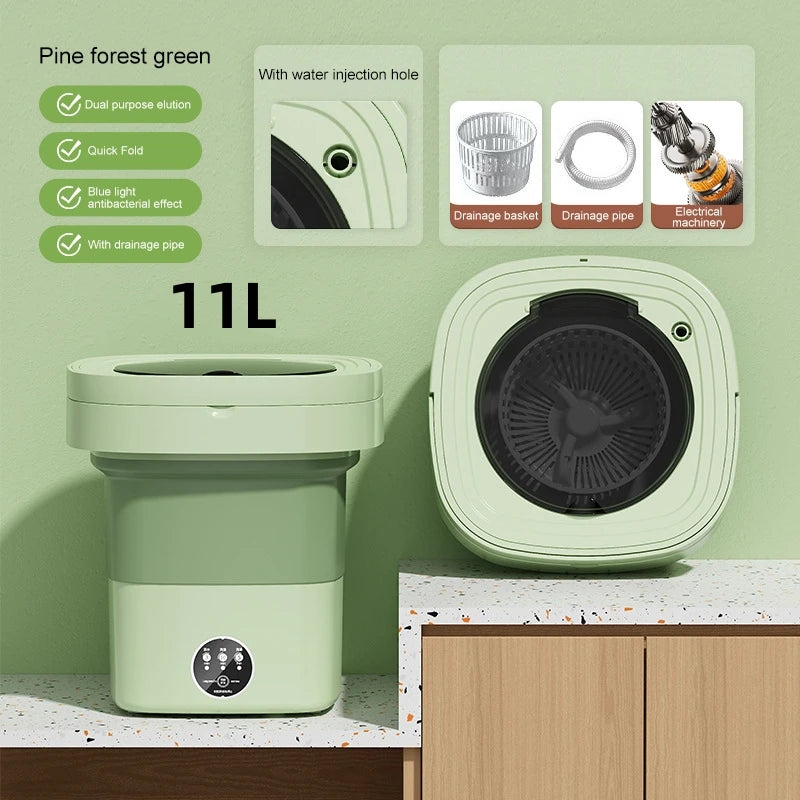 6L 11L Portable Washing Machine Folding Large Capacity Clothes Spin Dryer Bucket Travel Underwear Socks Ultrasonic Mini Washer - Hiccupzz