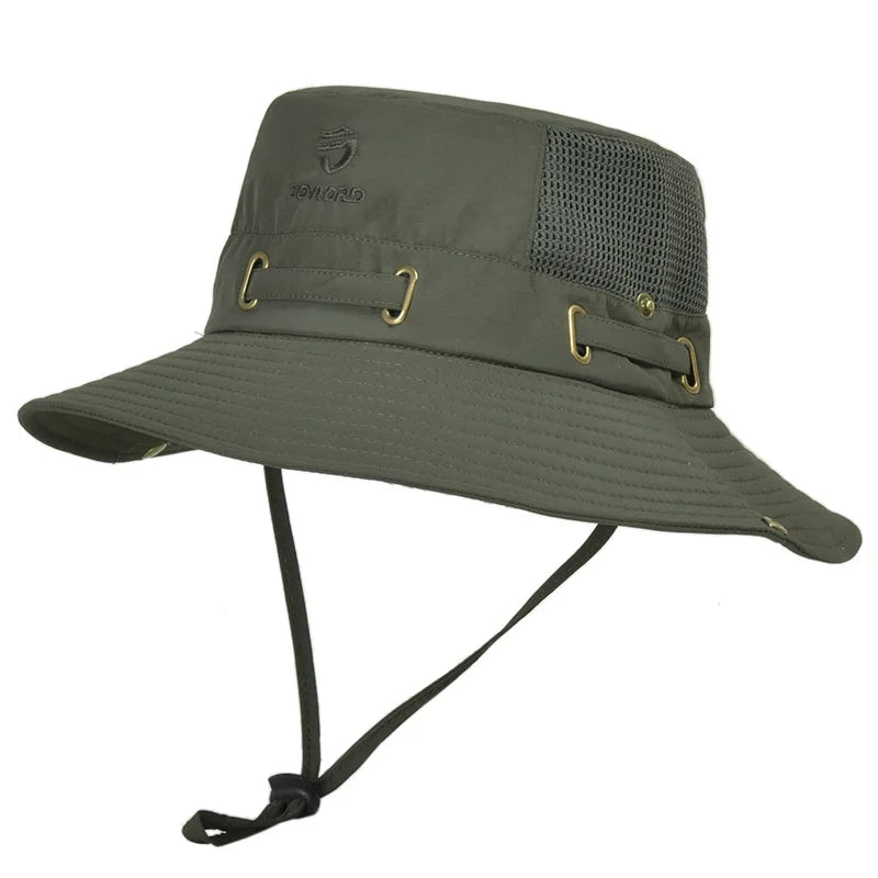 Men's Cap Breathable Mesh Solid Color Bucket Hat for Fishing, Camping & Hiking Anti-UV Sun Hat Wide Brim Fisherman Hat - Hiccupzz