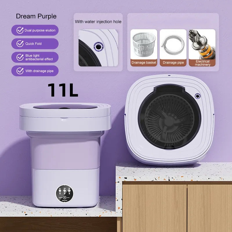 6L 11L Portable Washing Machine Folding Large Capacity Clothes Spin Dryer Bucket Travel Underwear Socks Ultrasonic Mini Washer - Hiccupzz