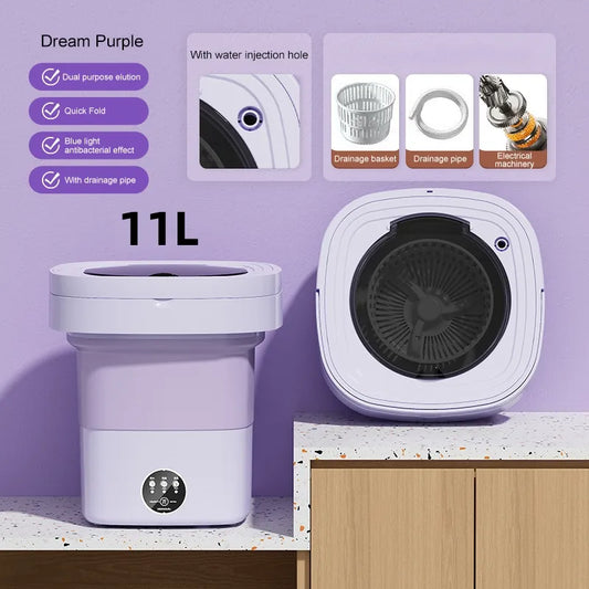 6L 11L Portable Washing Machine Folding Large Capacity Clothes Spin Dryer Bucket Travel Underwear Socks Ultrasonic Mini Washer - Hiccupzz