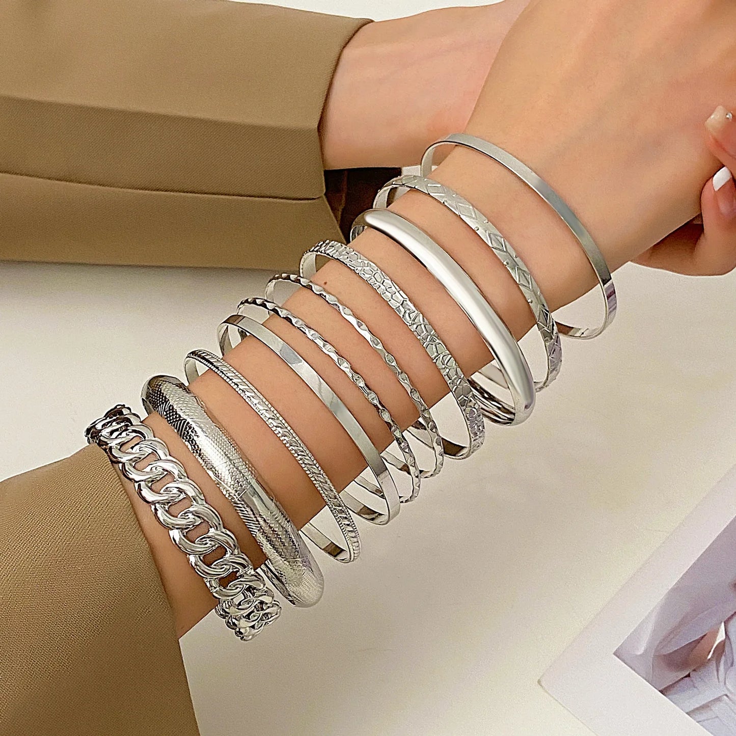 Fashion Stainless Steel Bracelets for Women Twist Texture Bangles Gold Silver Color Jewelry - Hiccupzz