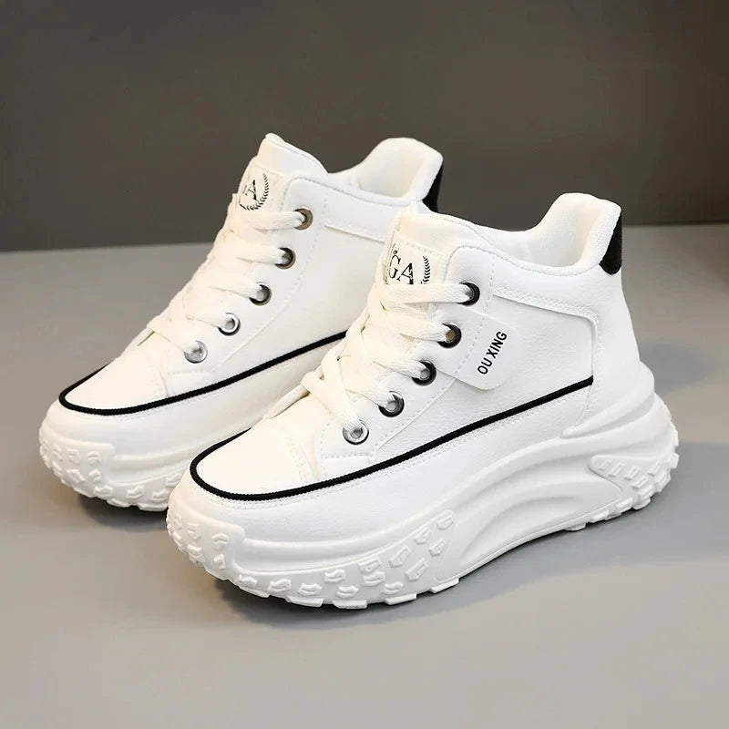 Trend Versatile Women's High Top Small White Shoes Spring Breathable Platform Casual Walking Shoes Old Dad Shoe Korean Sneakers - Hiccupzz