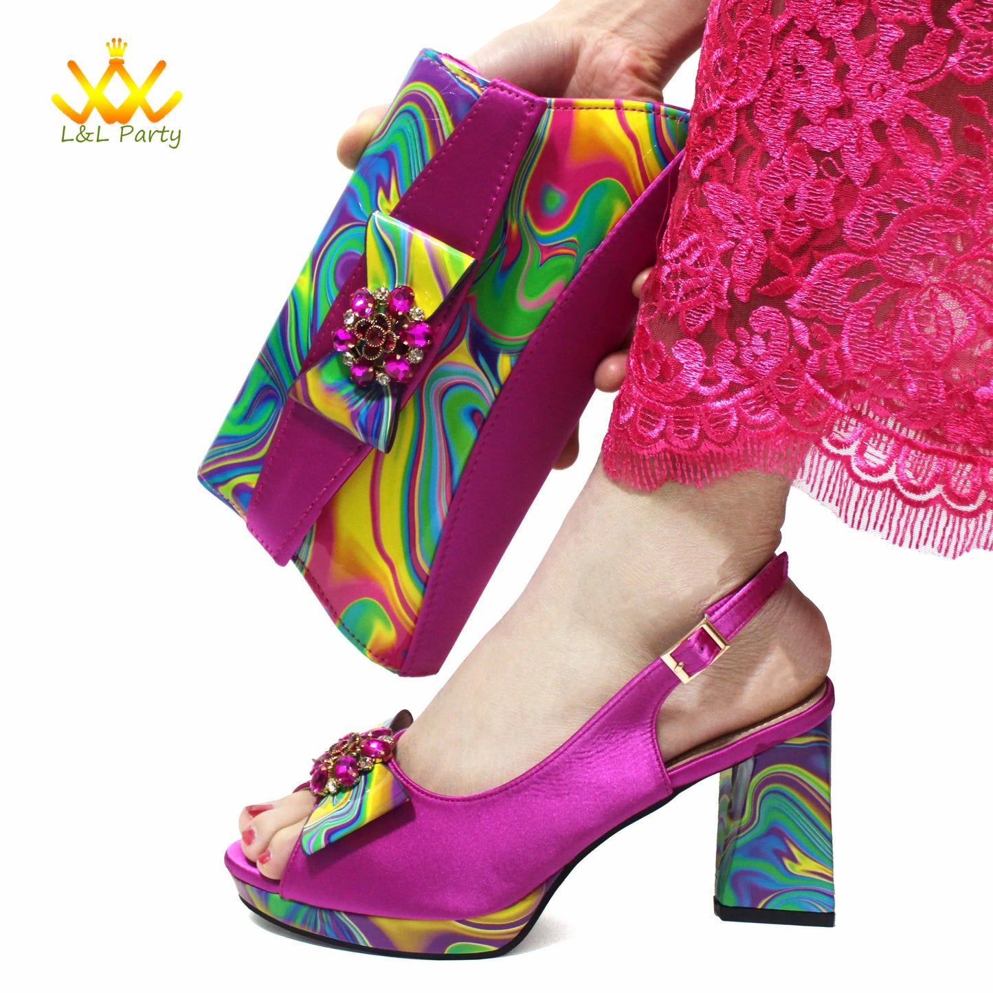 Appliques Specials Italian Design Nigerian Women Shoes Matching Bag Set in Red Color INS Hot Sale Sandals - Hiccupzz