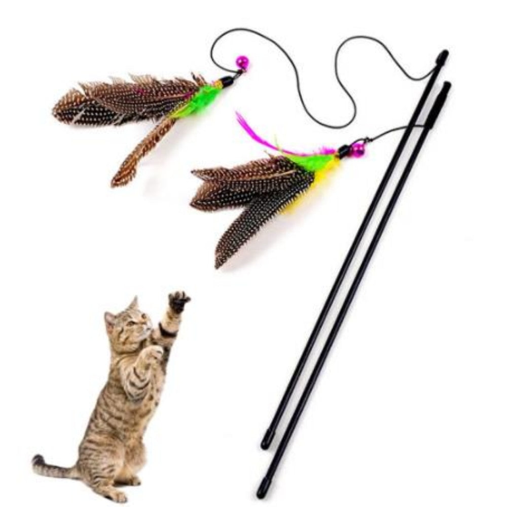 Funny Kitten Cat Teaser Interactive Toy Rod with Bell and Feather Toys for Cats Teaser Interactive Toy Rod Pet Cats Toys Stick - Hiccupzz