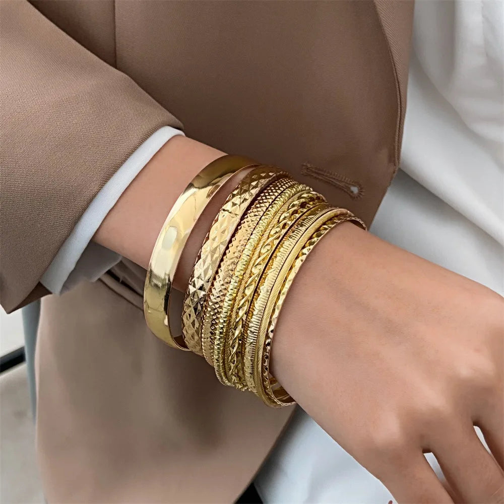 Fashion Stainless Steel Bracelets for Women Twist Texture Bangles Gold Silver Color Jewelry - Hiccupzz