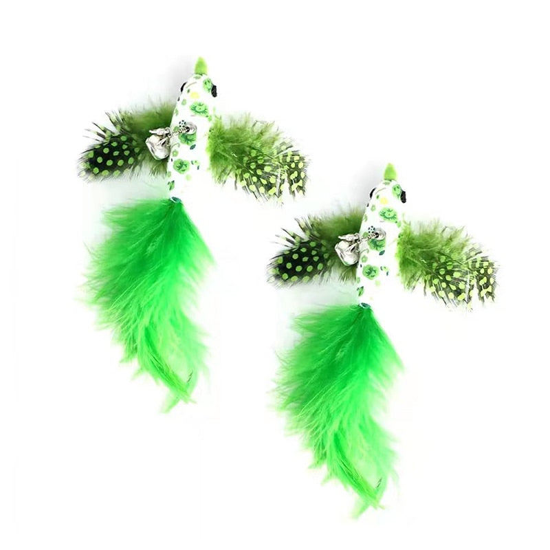 Simulation Bird Interactive Funny Cat Stick Toy Furry Feather Bird With Bell Sucker Cat Stick Toy Kitten Playing Toy - Hiccupzz