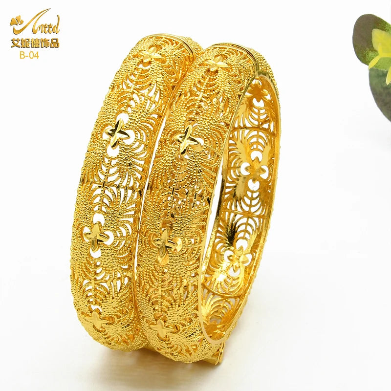 Dubai 24K Gold Color Bracelets for Women - Luxury Designer Indian Bangles, African Arabic Wedding Bridal Jewelry - Hiccupzz