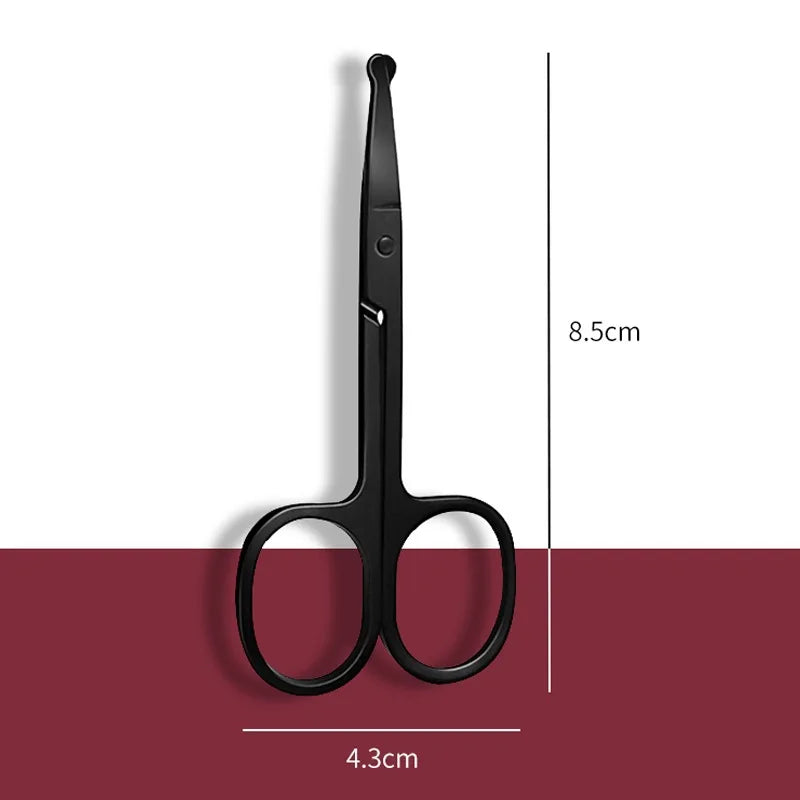 Hot Sale Men's and women's general purpose stainless steel black round head safety nose hair scissors/eyebrow trimmer - Hiccupzz