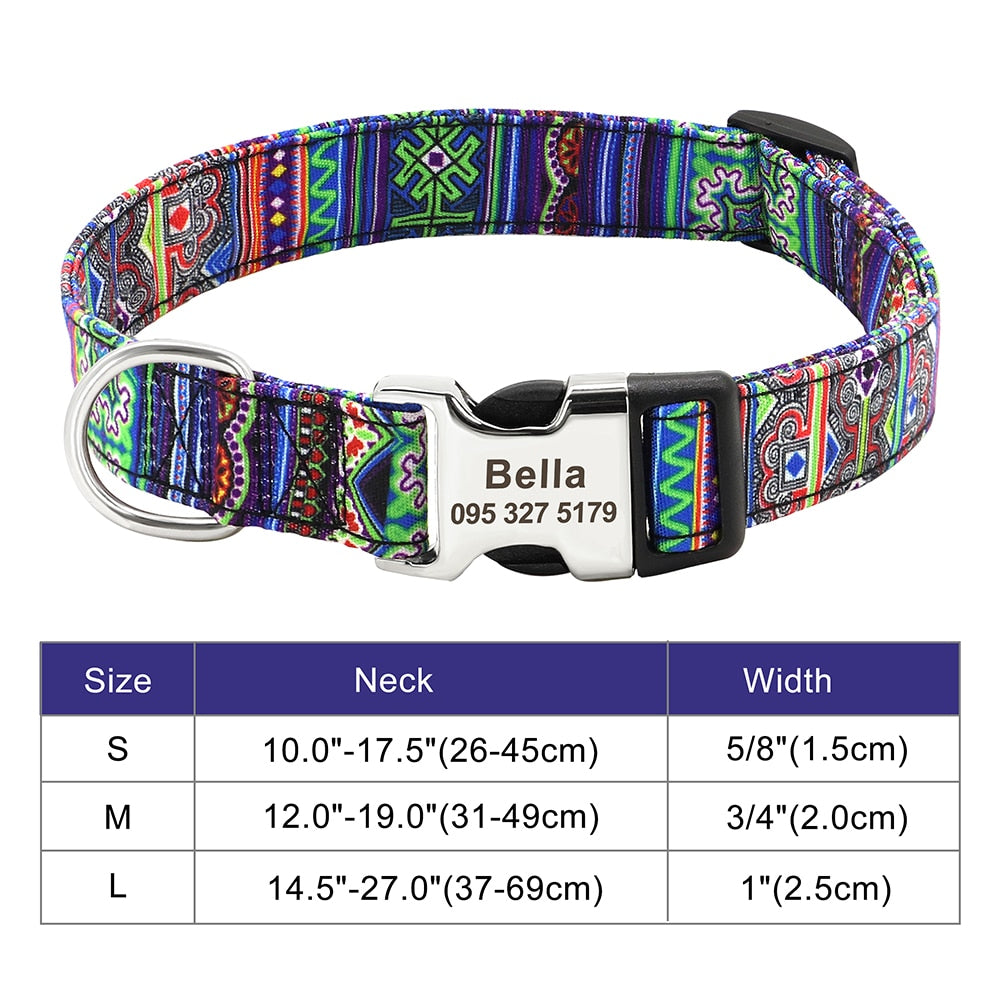 Personalized Dog Accessories Collar Nylon Printed Pet Puppy Collar Dog ID Collars Free Engraved ID for Small Medium Large Dogs - Hiccupzz