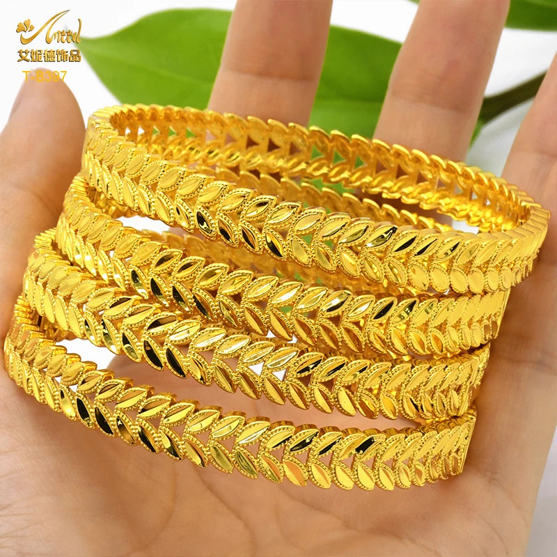 Women Charm Bracelet Bangle, 24K Gold Color Jewelry, Dubai Flower Bangle Brand, African Designer Ethiopian Hawaiian Jewelry - Hiccupzz