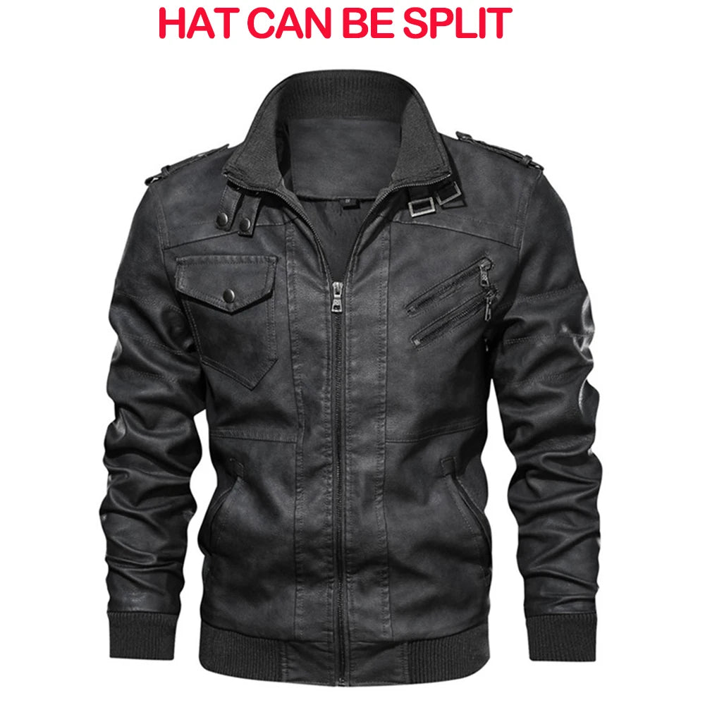 Men's Leather Jacket Autumn PU Biker Coat Casual Motorcycle Style EU Size - Hiccupzz