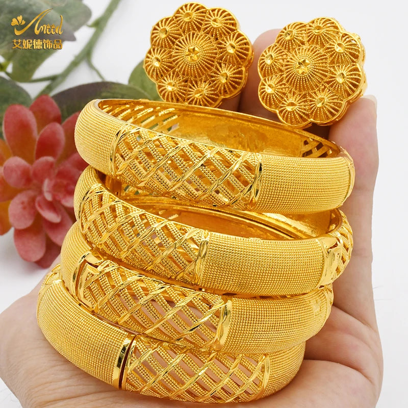 Women Charm Bracelet Bangle, 24K Gold Color Jewelry, Dubai Flower Bangle Brand, African Designer Ethiopian Hawaiian Jewelry - Hiccupzz