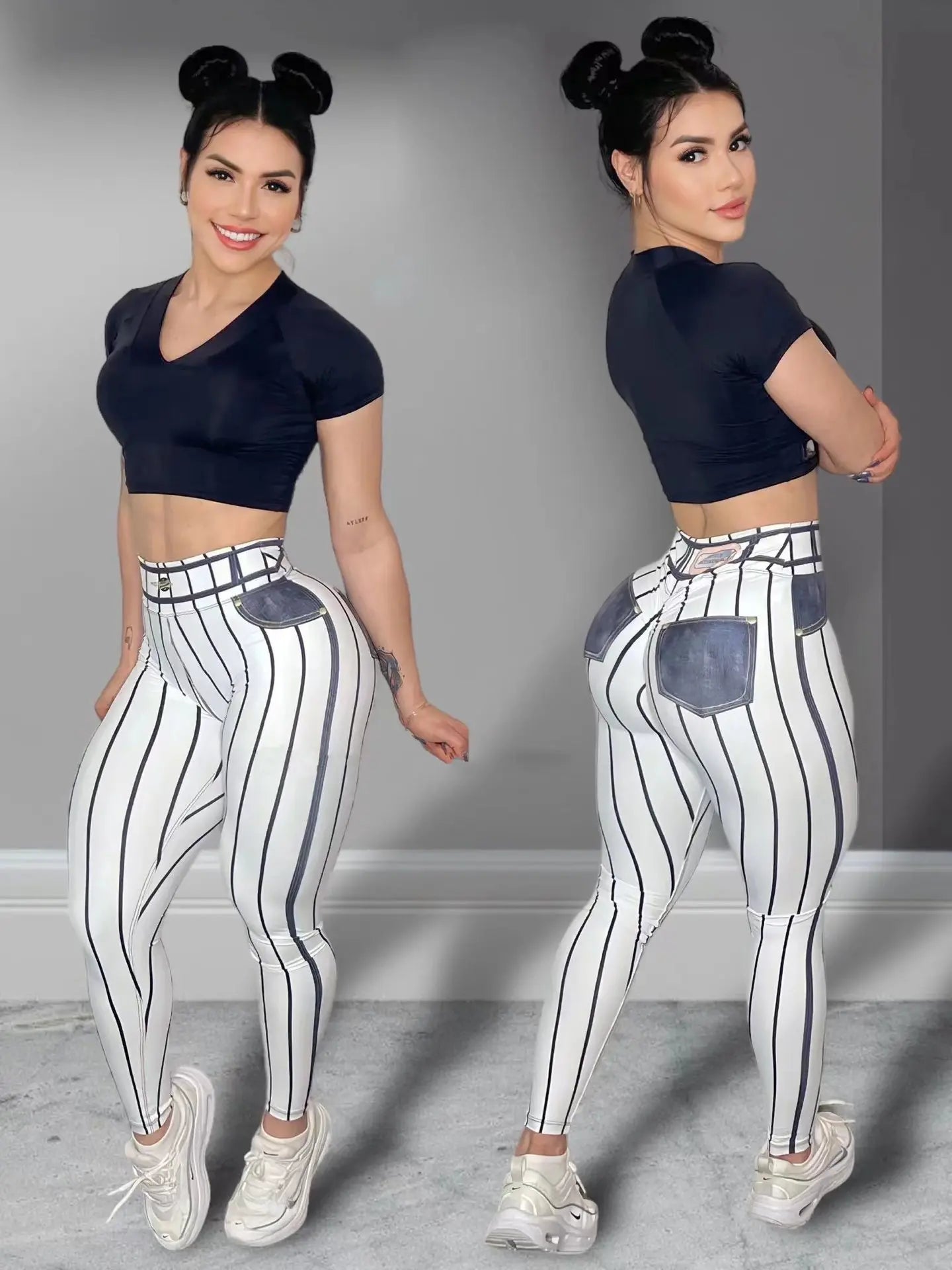 Women's High Waist Stripe Print Sports Leggings - Hiccupzz