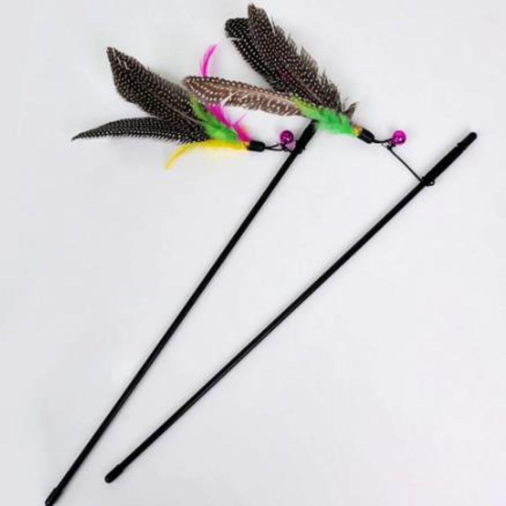 Funny Kitten Cat Teaser Interactive Toy Rod with Bell and Feather Toys for Cats Teaser Interactive Toy Rod Pet Cats Toys Stick - Hiccupzz