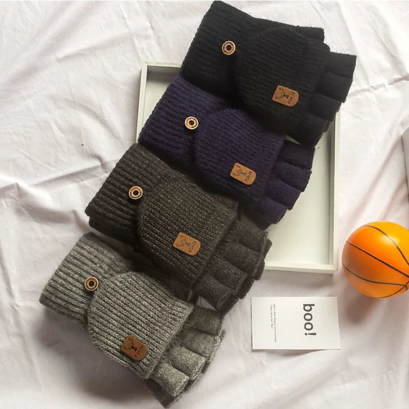 Knitted Winter Fingerless Touch Screen Gloves - Thick Warm Half-Finger Gloves