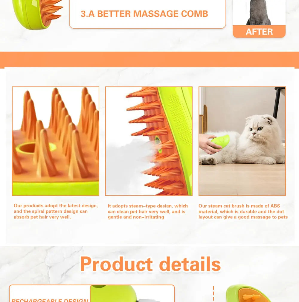 3-in-1 Electric Steamy Brush for Cats & Dogs – Steam Brush, Sprayer, and Massaging Pet Grooming Tool for Shedding - Hiccupzz