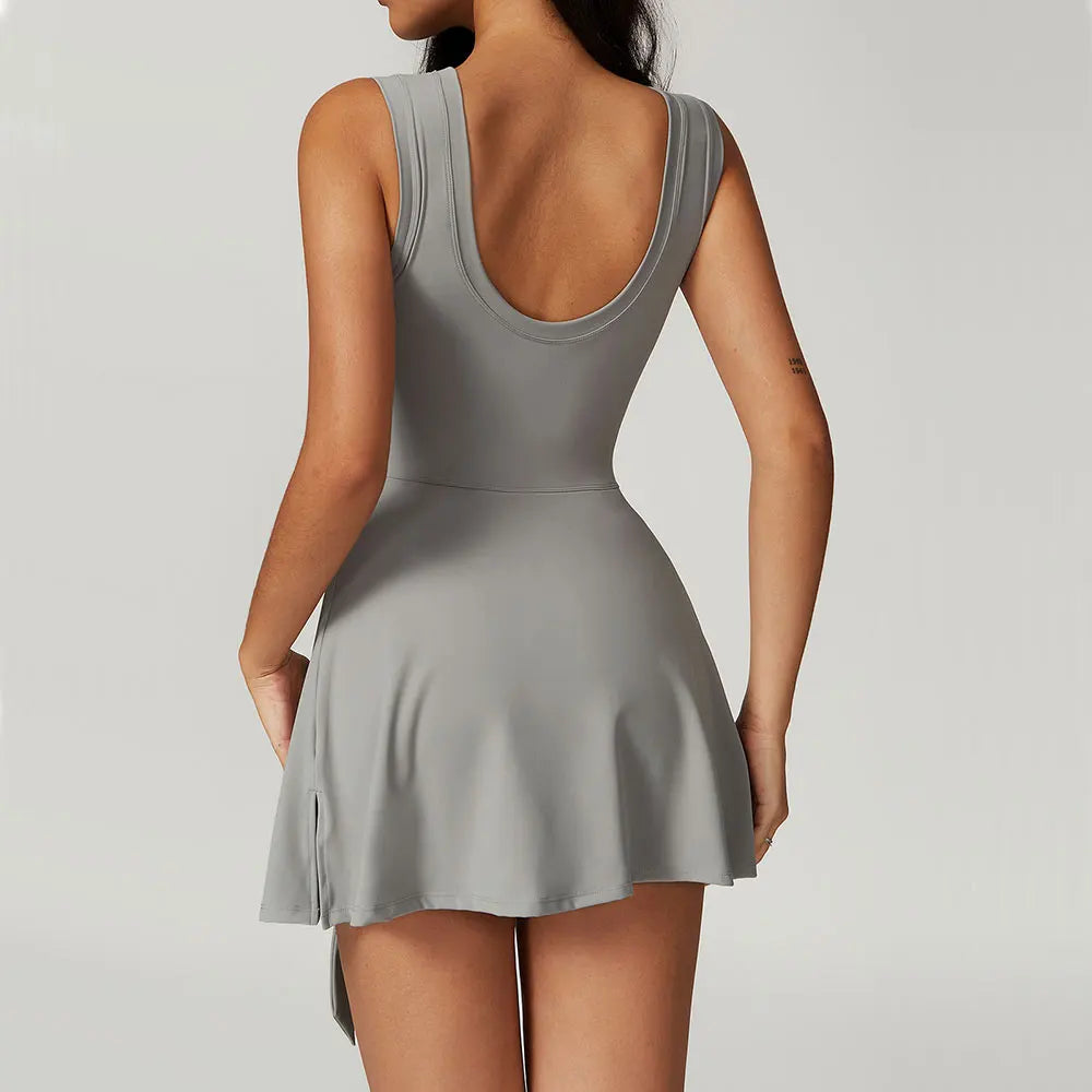 Women's Backless Gym Romper Set - Fitness Bodysuit, Siamese Sportswear, One-Piece Jumpsuit, Yoga Playsuit Skirt - Hiccupzz
