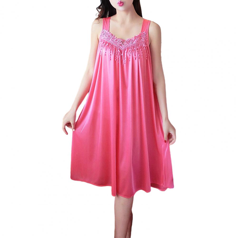 Hot!Women Night Dress Solid Color Sleeveless Knee Length Breathable Great Stitching Women Nightie Lady Pajamas for Female - Hiccupzz