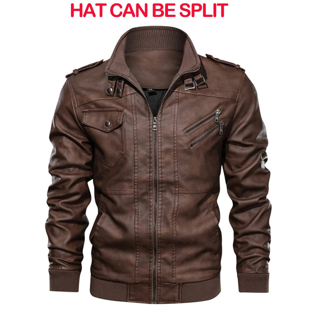Men's Leather Jacket Autumn PU Biker Coat Casual Motorcycle Style EU Size - Hiccupzz