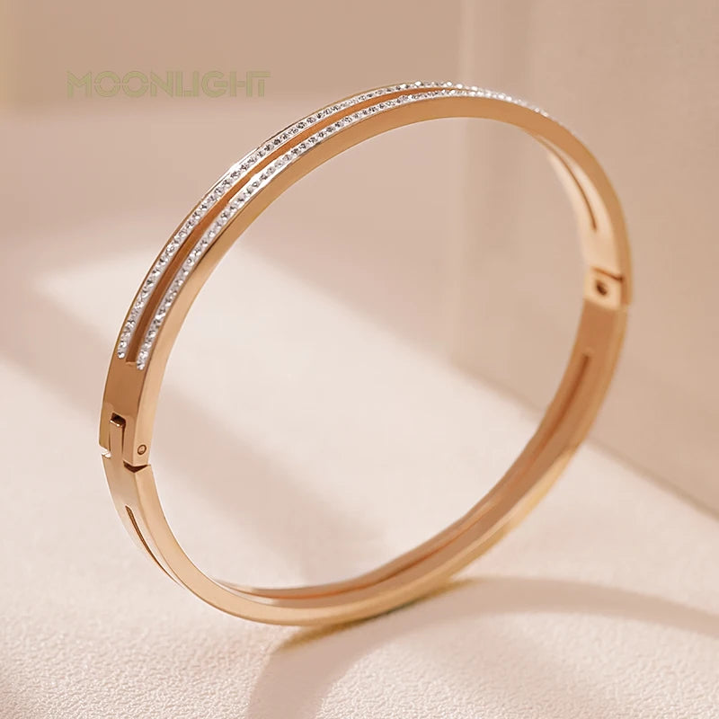 Fashion Cubic Zirconia Cuff Bangles for Women Trendy Titanium Steel Circular Classic Bracelet Female Jewelry - Hiccupzz