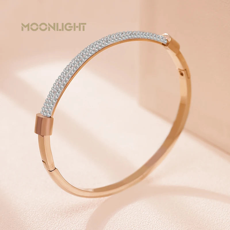 Fashion Cubic Zirconia Cuff Bangles for Women Trendy Titanium Steel Circular Classic Bracelet Female Jewelry - Hiccupzz