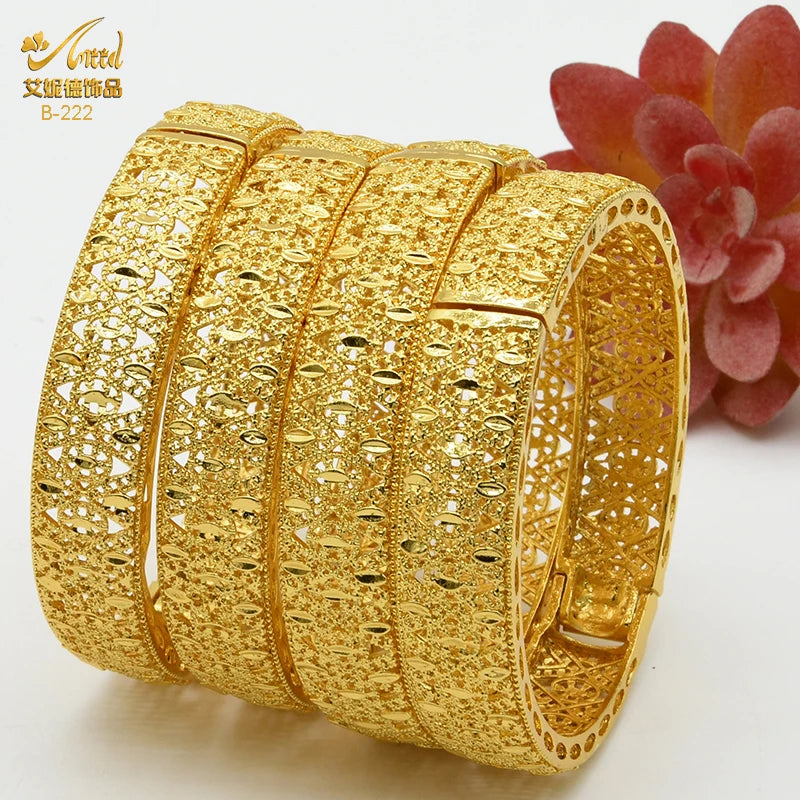 Dubai 24K Gold Color Bracelets for Women - Luxury Designer Indian Bangles, African Arabic Wedding Bridal Jewelry - Hiccupzz