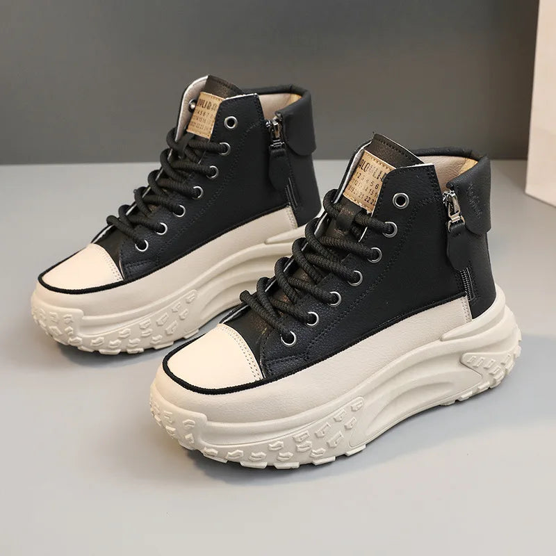 Trend Versatile Women's High Top Small White Shoes Spring Breathable Platform Casual Walking Shoes Old Dad Shoe Korean Sneakers - Hiccupzz