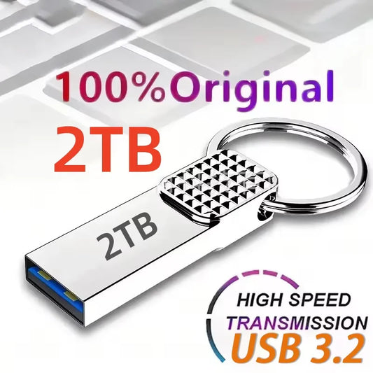 2TB Metal USB 3.2 Flash Drive – High-Speed Type-C Pen Drive, 1TB/512GB/128GB Mini Key Design for Phone & PC