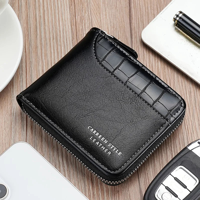 Men's Luxury Leather Wallet - RFID Zipper Card Holder with Coin Pocket, Perfect Gift for Men