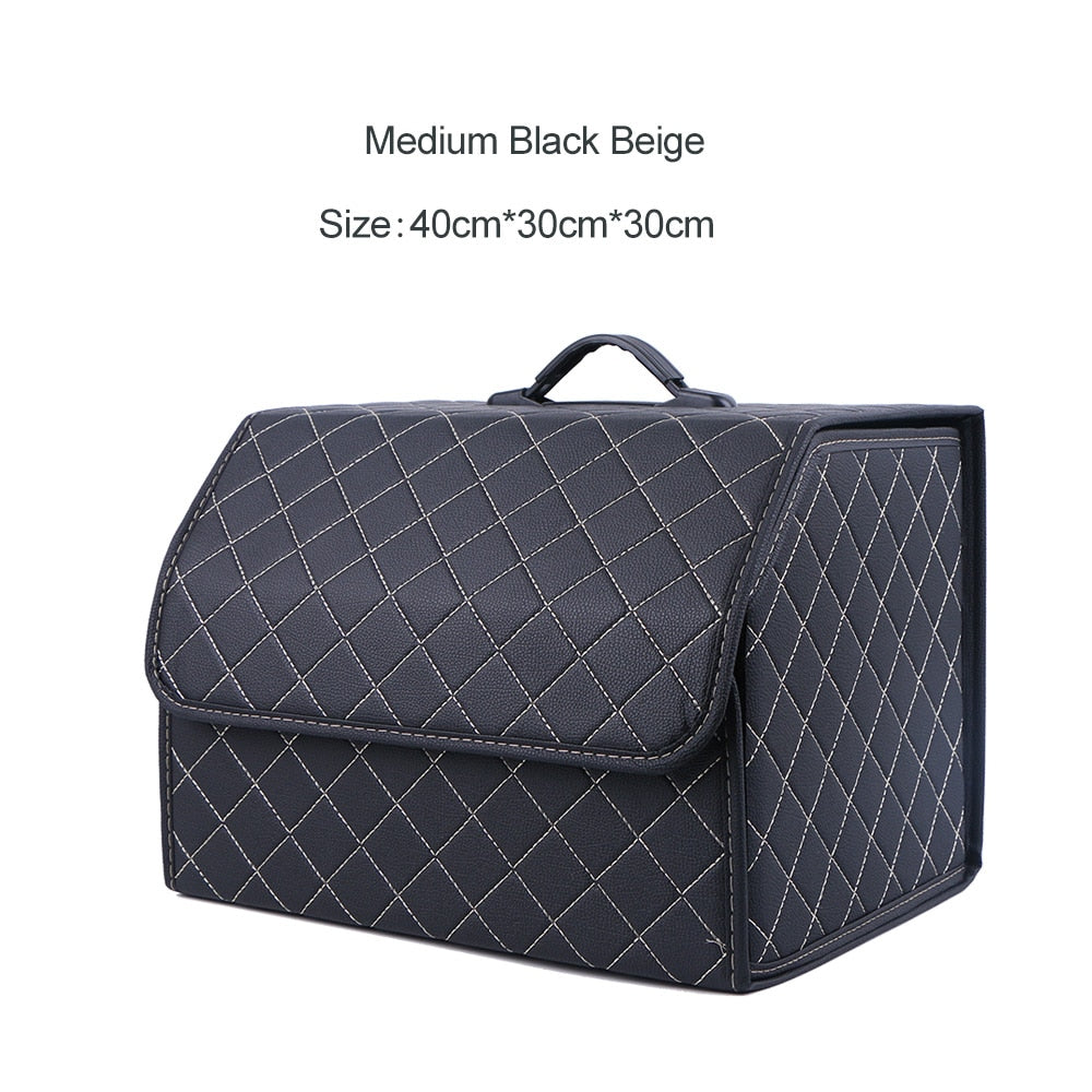 Car Trunk Organizer Box Large Capacity Auto Multiuse Tools Storage Bag Stowing Tidying Leather Folding For Emergency Storage Box - Hiccupzz