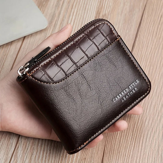 Men's Luxury Leather Wallet - RFID Zipper Card Holder with Coin Pocket, Perfect Gift for Men
