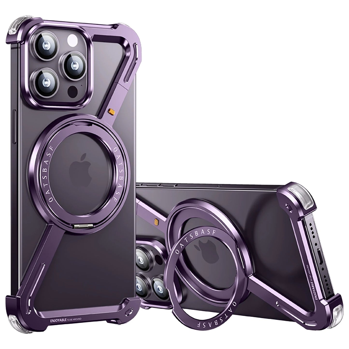Eary Z Shape Frameless Phone Case for iPhone15 Pro Max/Plus/Pro/ 15 Magsafe Metal Cover Magnetic Bumper 360° Rotation with Stand - Hiccupzz