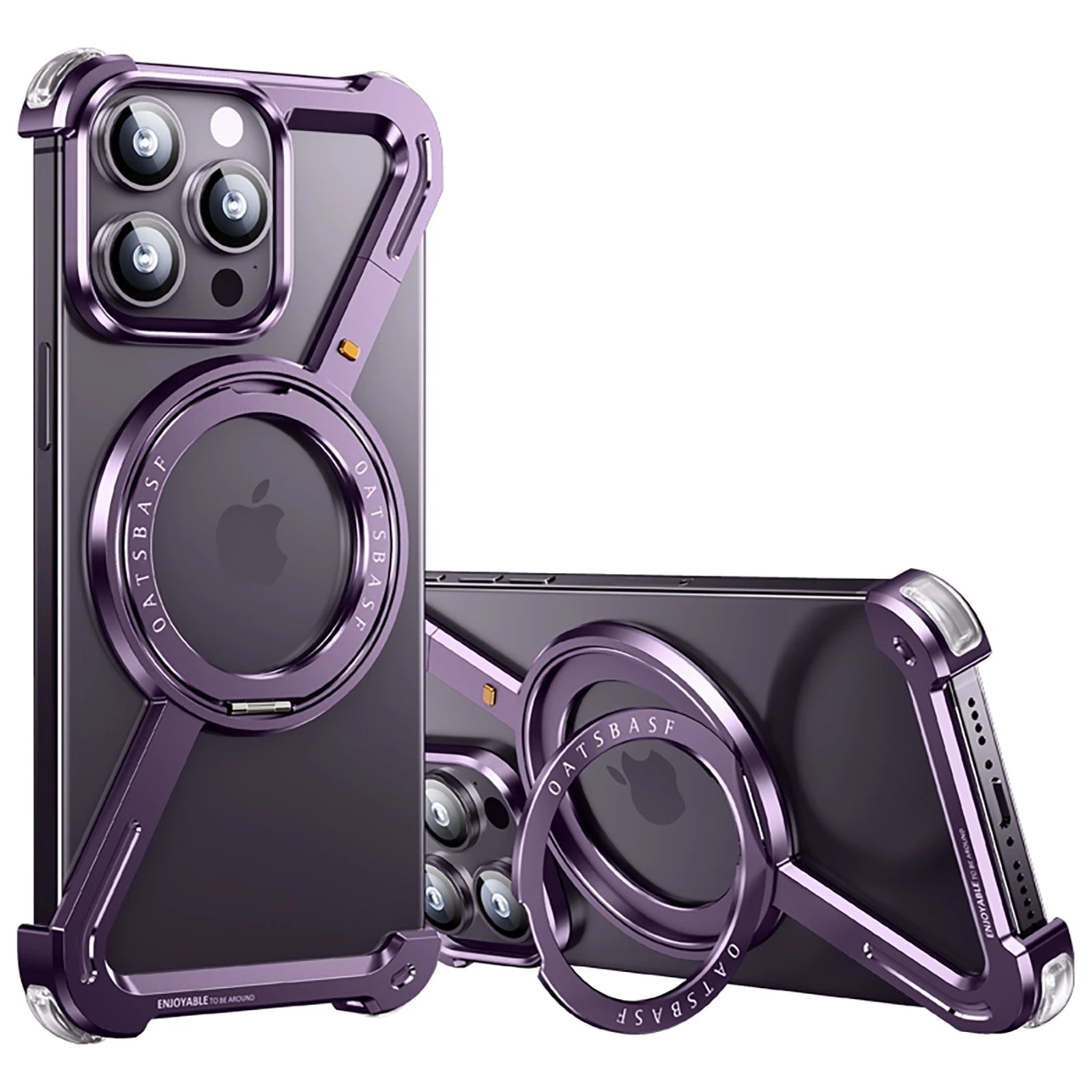 Eary Z Shape Frameless Phone Case for iPhone15 Pro Max/Plus/Pro/ 15 Magsafe Metal Cover Magnetic Bumper 360° Rotation with Stand - Hiccupzz
