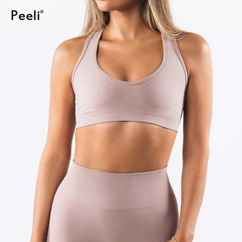 Medium Impact Seamless Sports Bra Inner Padded Yoga Bras Backless Sports Bras Push Up Gym Top Workout Bralette Women Clothing - Hiccupzz