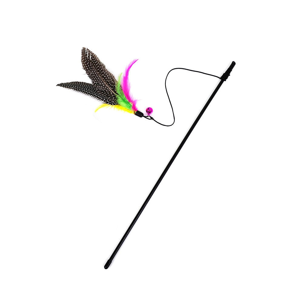 Funny Kitten Cat Teaser Interactive Toy Rod with Bell and Feather Toys for Cats Teaser Interactive Toy Rod Pet Cats Toys Stick - Hiccupzz