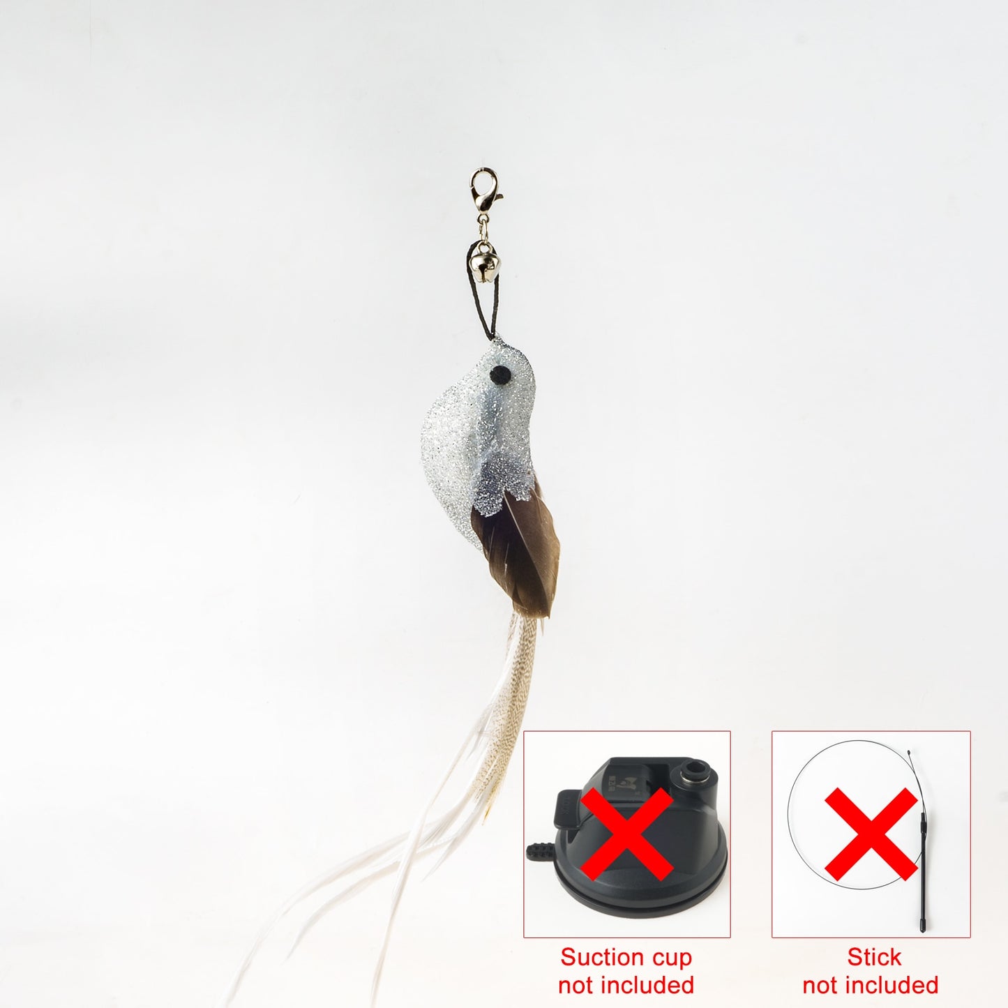 Handfree Bird/Feather Cat Wand with Bell Powerful Suction Cup Interactive Toys for Cats Kitten Hunting Exercise - Hiccupzz