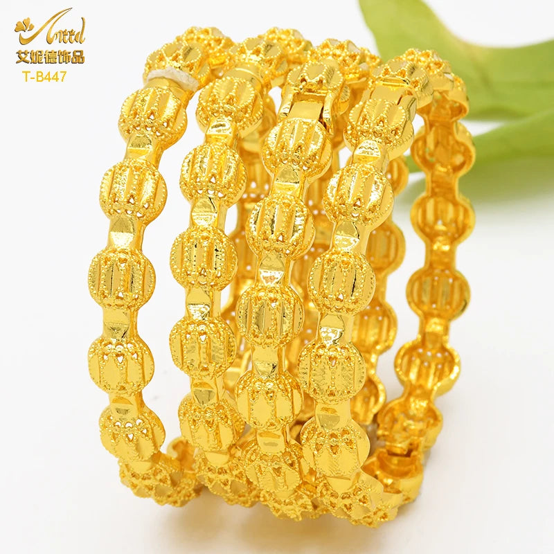 Dubai 24K Gold Color Bracelets for Women - Luxury Designer Indian Bangles, African Arabic Wedding Bridal Jewelry - Hiccupzz