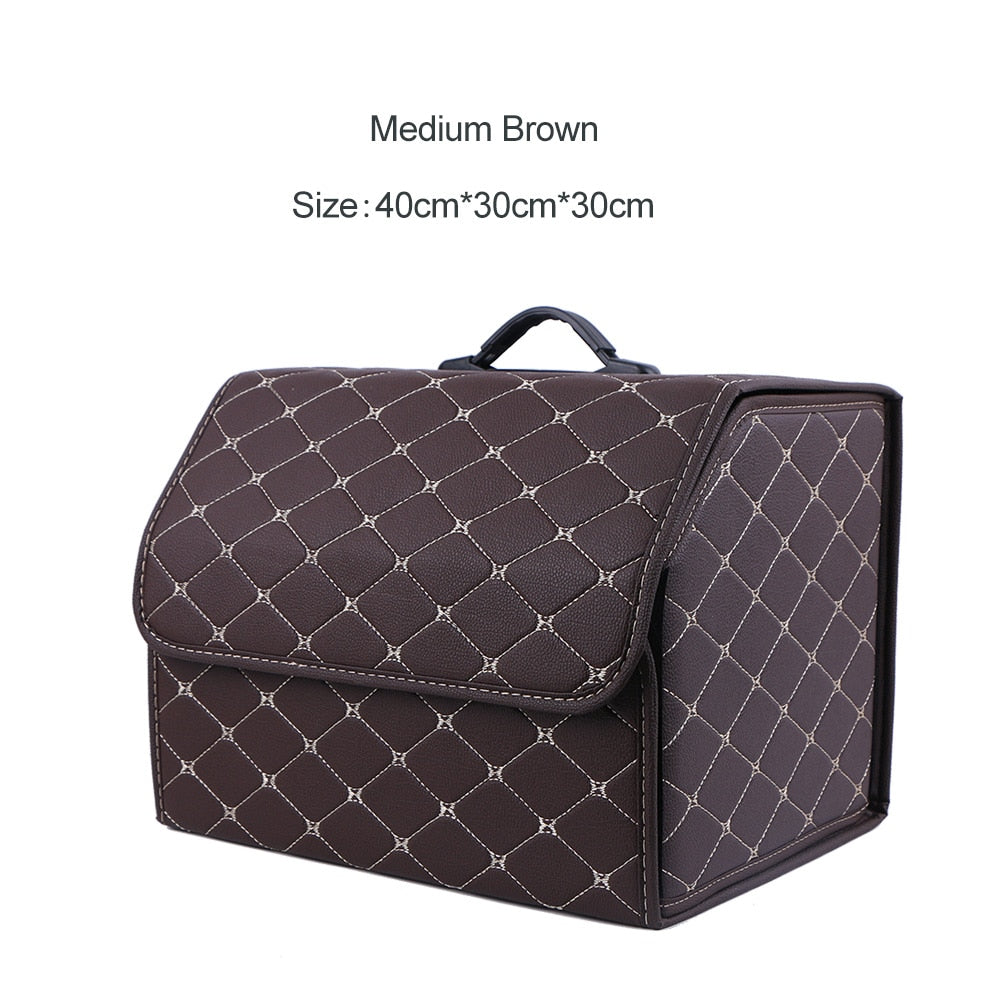 Car Trunk Organizer Box Large Capacity Auto Multiuse Tools Storage Bag Stowing Tidying Leather Folding For Emergency Storage Box - Hiccupzz