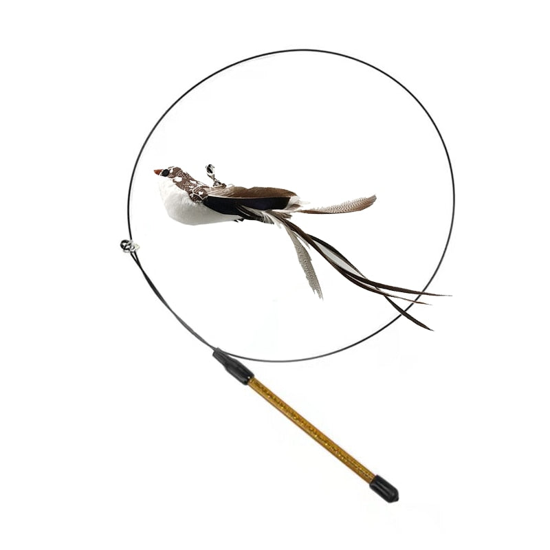 Simulation Bird Interactive Funny Cat Stick Toy Furry Feather Bird With Bell Sucker Cat Stick Toy Kitten Playing Toy - Hiccupzz