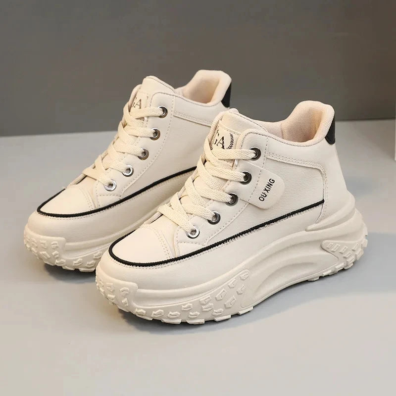 Trend Versatile Women's High Top Small White Shoes Spring Breathable Platform Casual Walking Shoes Old Dad Shoe Korean Sneakers - Hiccupzz