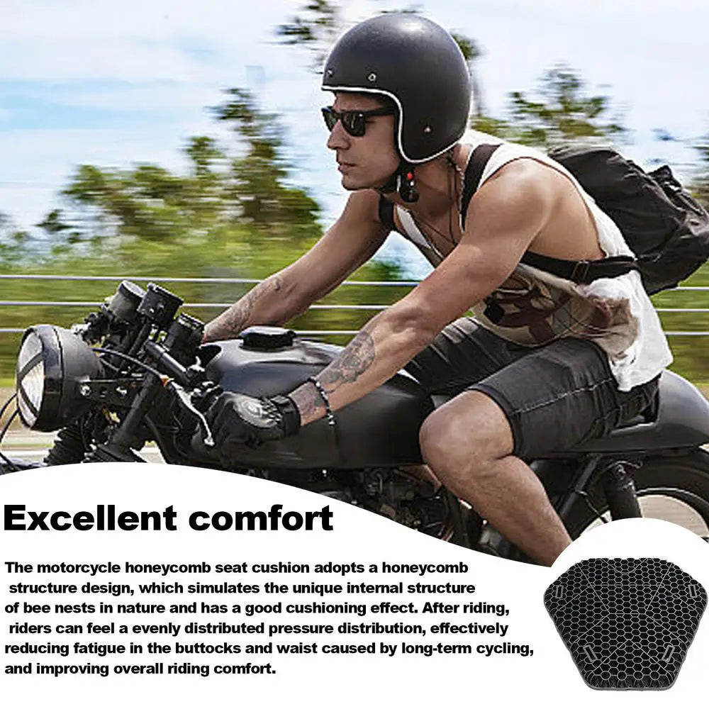 Comfortable Motorcycle Seat Shock Absorption Pad - 3D Honeycomb Breathable Cushion for Riding & Cycling Accessories - Hiccupzz