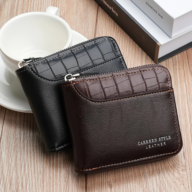 Men's Luxury Leather Wallet - RFID Zipper Card Holder with Coin Pocket, Perfect Gift for Men