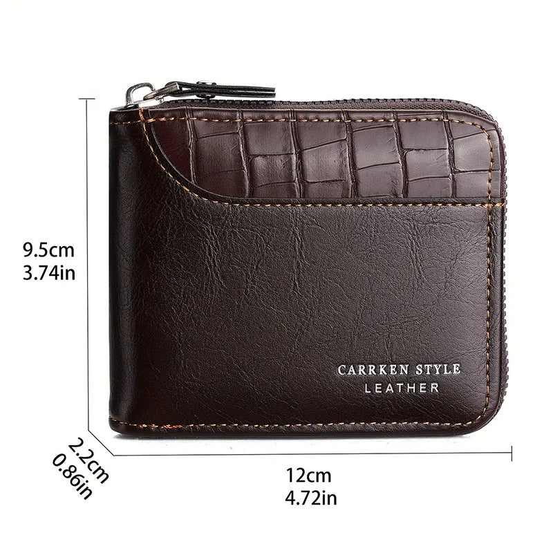 Men's Luxury Leather Wallet - RFID Zipper Card Holder with Coin Pocket, Perfect Gift for Men