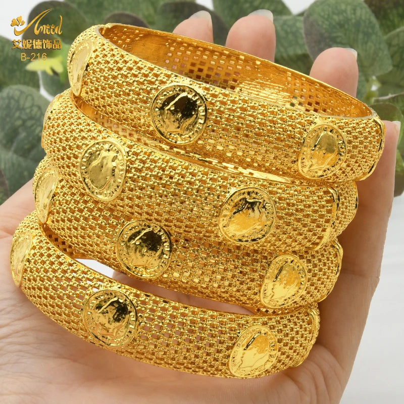 Women Charm Bracelet Bangle, 24K Gold Color Jewelry, Dubai Flower Bangle Brand, African Designer Ethiopian Hawaiian Jewelry - Hiccupzz