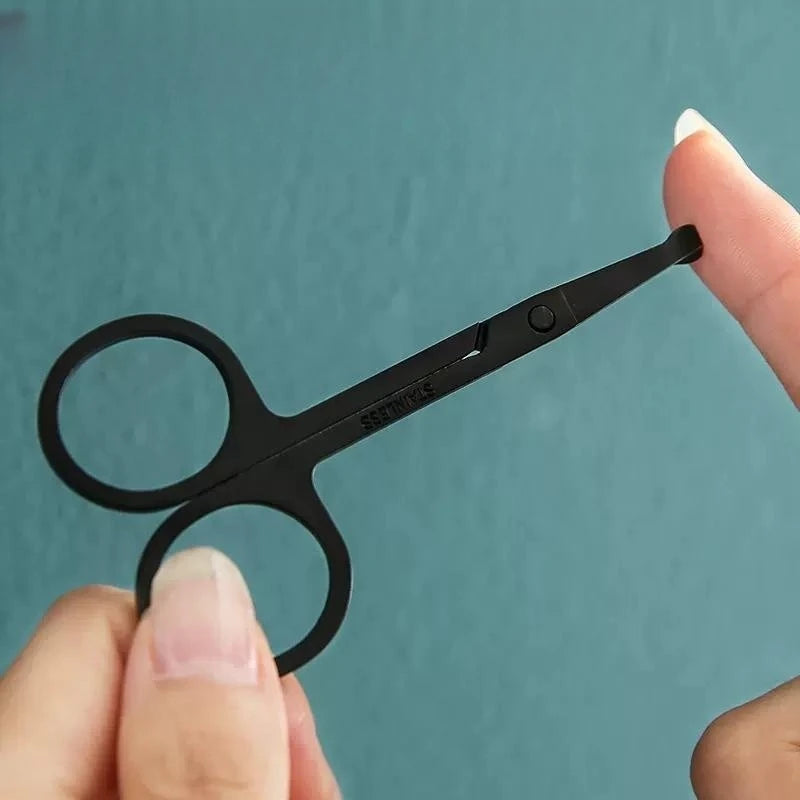 Hot Sale Men's and women's general purpose stainless steel black round head safety nose hair scissors/eyebrow trimmer - Hiccupzz